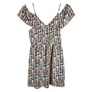 J Crew Mercantile Size 10 Dress Floral Cold Shoulder Mini Blue Pink Chiffon 1024